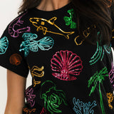 Black Multi Sea Icon Outline Tee | Queen Of Sparkles