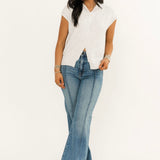 Happi Pintuck Flare Jeans | Med Light Wash