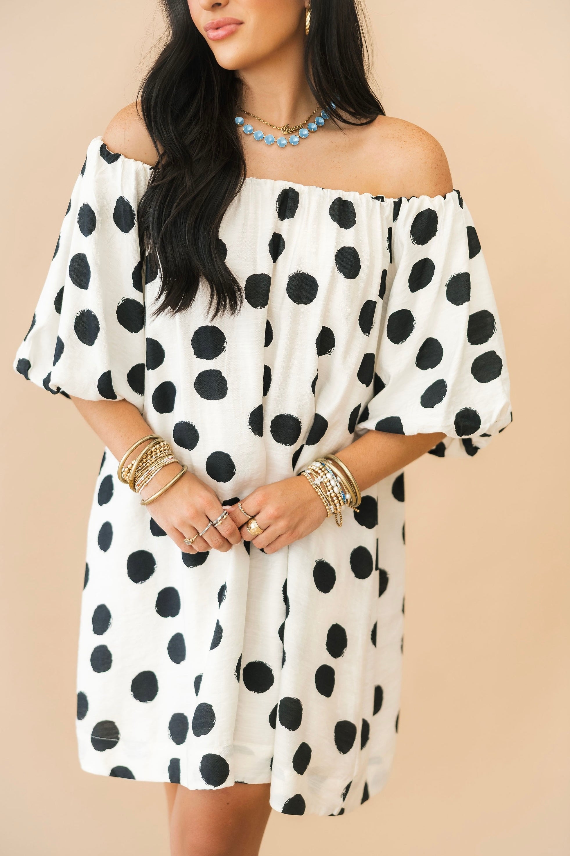 Polka Dot Puff Sleeve Mini Dress in Black – Lexi Jade's