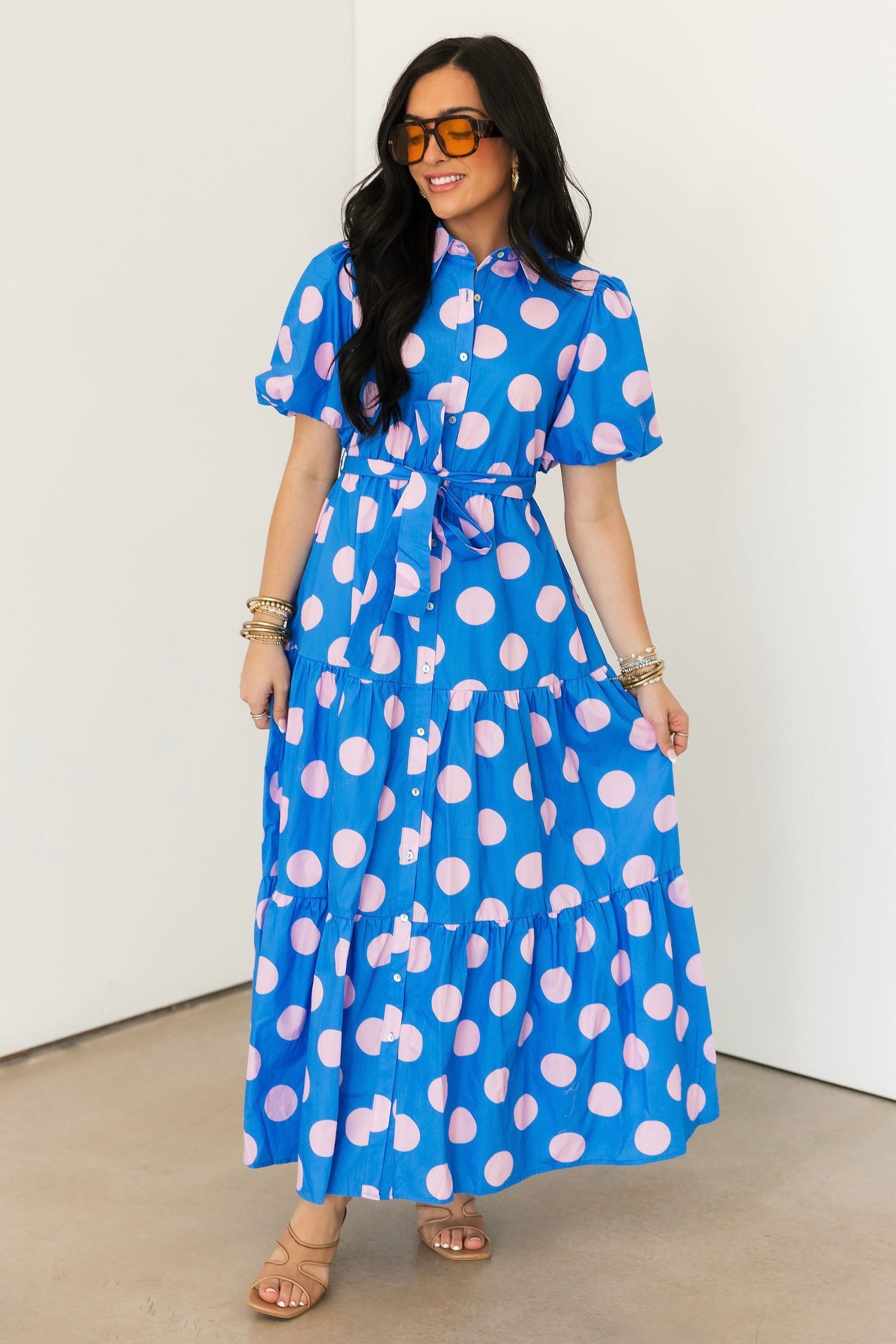 Funky & Fun Polka Dot Midi Dress | Blue & Pink Funky & Fun Polka Dot Midi Dress | Blue & Pink