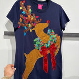 Navy Rhinestone Rudolph Wearing A Wreath Tee Dress | Queen Of Sparkles