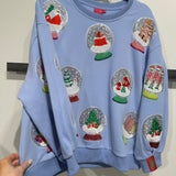 Powder Blue Christmas Snow Globe Sweatshirt | Queen Of Sparkles