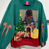 Green Christmas Living Room Sweatshirt With Bow Sleeves | Queen Of Sparkles