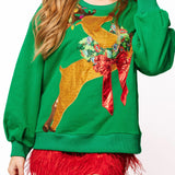 Green Rhinestone Rudolph Wearing A Wreath Sweatshirt | Queen Of Sparkles