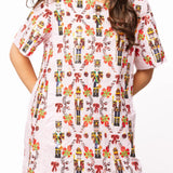 Light Pink Cotton Nutcracker & Candy Cane Short Sleeve Dress | Queen Of Sparkles