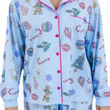 Light Blue Multi Christmas Icon Long Sleeve Pj Top | Queen Of Sparkles