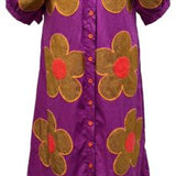 Purple, Gold & Red Oversized Flower Button Up Maxi Dress | Queen Of Sparkles