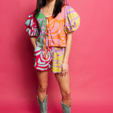 Colorblock Abstract Cotton Short | Queen Of Sparkles