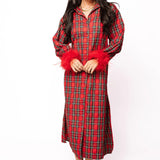 Red & Green Plaid Feather Sleeve Button Up Midi Dress | Queen Of Sparkles