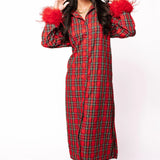 Red & Green Plaid Feather Sleeve Button Up Midi Dress | Queen Of Sparkles