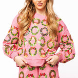 Hot Pink Multi Wreaths Sweatshirt | Queen Of Sparkles