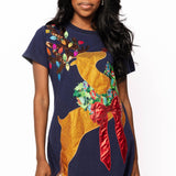 Navy Rhinestone Rudolph Wearing A Wreath Tee Dress | Queen Of Sparkles
