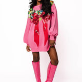 Bright Pink Multi Wreath Around Neck Sweater Dress | Queen Of Sparkles