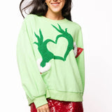 Green Grinch Heart Hands Sweatshirt | Queen Of Sparkles