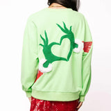 Green Grinch Heart Hands Sweatshirt | Queen Of Sparkles