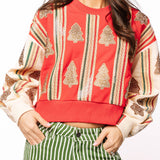 Red & Ivory Striped Christmas Cookie Sweatshirt | Queen Of Sparkles