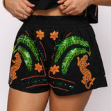 Black Cotton Palm Tree & Jaguar Short | Queen Of Sparkles