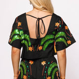 Black Cotton Palm Tree & Jaguar Top | Queen Of Sparkles