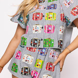 Stripe Multi Vintage Suitcase Cotton Short | Queen Of Sparkles