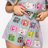 Stripe Multi Vintage Suitcase Cotton Short | Queen Of Sparkles