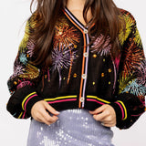 Black Multi Rainbow Firework Button Up Cardigan | Queen Of Sparkles