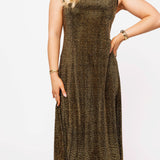 Black & Gold Full Rhinestone Active Midi Dress | Queen Of Sparkles