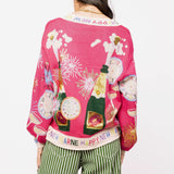 Hot Pink NYE Icon Button Up Cardigan With 'Happy New Year' Trim | Queen Of Sparkles