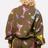 Olive Green Multi Martini Sweatshirt | Queen Of Sparkles