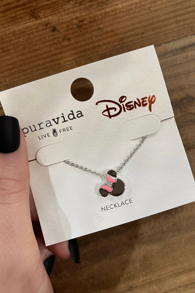 Disney Minnie Mouse Crystal Bow Enamel Necklace