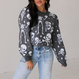 Charcoal Skull & Crossbones Deck Of Cards Sweatshirt | Queen Of Sparkles