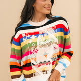 Multi Striped QOS Card Logo Sweater | Queen Of Sparkles