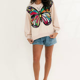 Beige Oversized Multi Butterfly Sweatshirt | Queen Of Sparkles