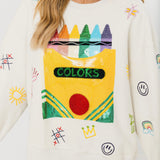Beige Multi Crayon & Doodle Sweatshirt | Queen Of Sparkles