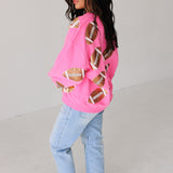 Pink Gold Rhinestone Lace Football Sweatshirt | Queen Of Sparkles