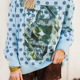 Aqua & Green Flower Print Queen Card Sweater | Queen Of Sparkles