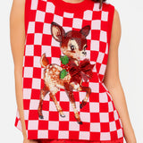 Red & Pink Checkered Reindeer Knit Vest | Queen Of Sparkles