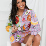 Colorblock Plaid Fruit Button Up Collar Long Sleeve Top | Queen Of Sparkles