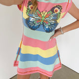 Pastel Stripe Butterfly Knit Dress