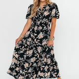 Floral Tiered Maxi Dress | Black