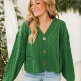 Cable Knit Button Up Cardigan | Green
