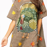 Brown Plaid Big Turkey & Leaves Short Sleeve Dress | Queen Of Sparkles