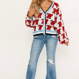 Licensed Ole Miss Knit In Mascot Rhinestone Cardigan | Queen Of Sparkles