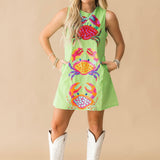 Green Polka Dot Multi Crab Cotton Tank Dress | Queen Of Sparkles