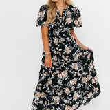 Floral Tiered Maxi Dress | Black