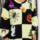 Light Green & Black Checkered Halloween Icon Sweatshirt | Queen Of Sparkles