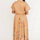Brown & White Polka Dot Sequin Flower Cotton Maxi Skirt | Queen Of Sparkles