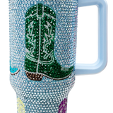 Blue Cowboy Boots Rhinestone Tumbler | Queen Of Sparkles