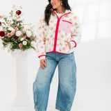 Floral Print Sherpa Jacket | Pink