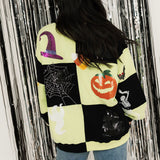 Light Green & Black Checkered Halloween Icon Sweatshirt | Queen Of Sparkles