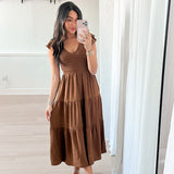 Flutter Sleeve Midi Dress | Brown